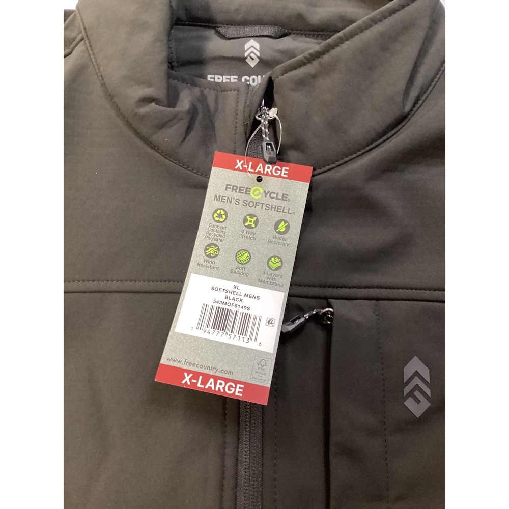 Free Country Mens‎ Softshell Jacket Black XL Freecycle Water Resistant NWT